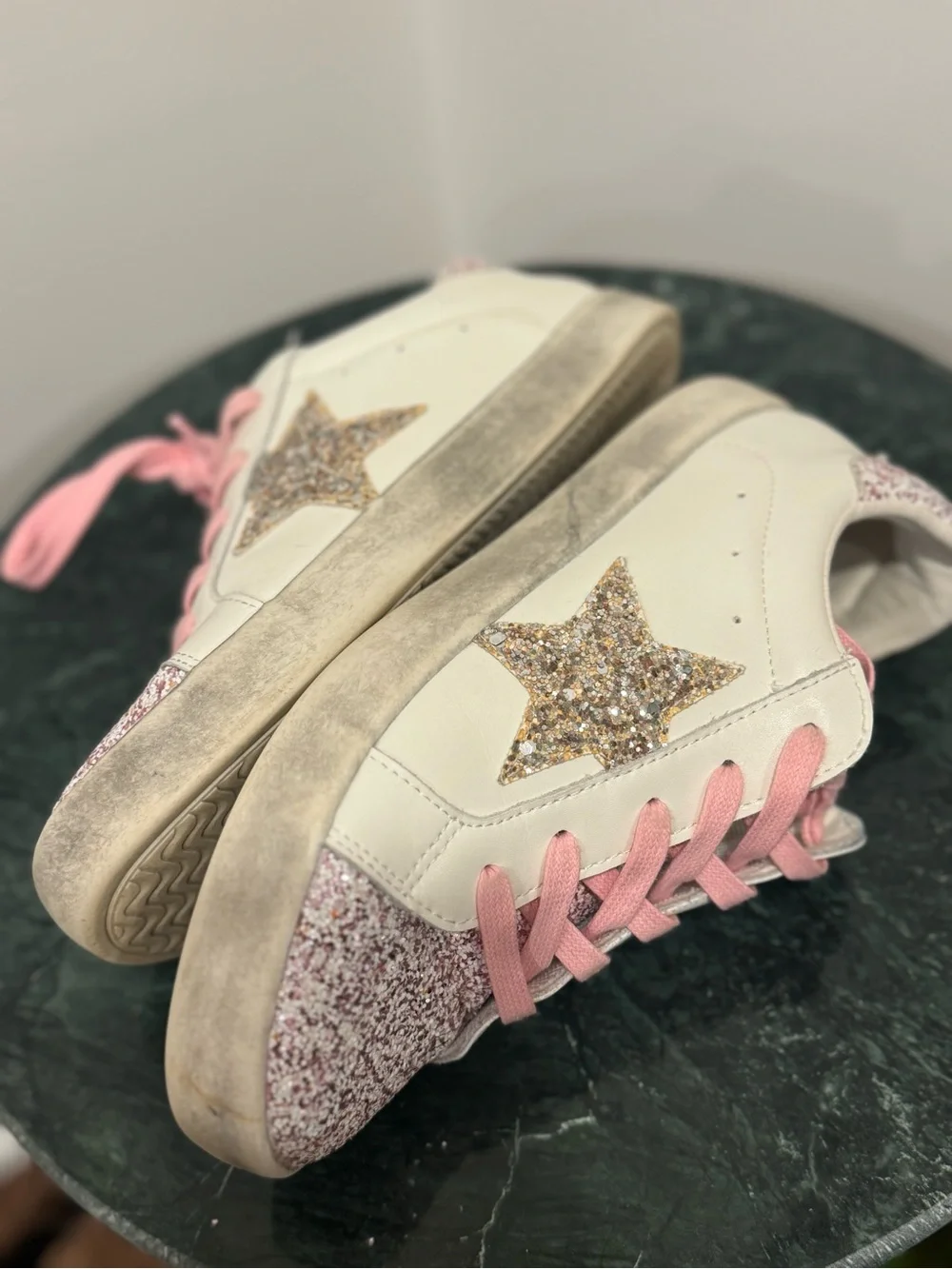Sparkly Star Sweet Honey Girls Sneakers - Pink & White Sz 5Y